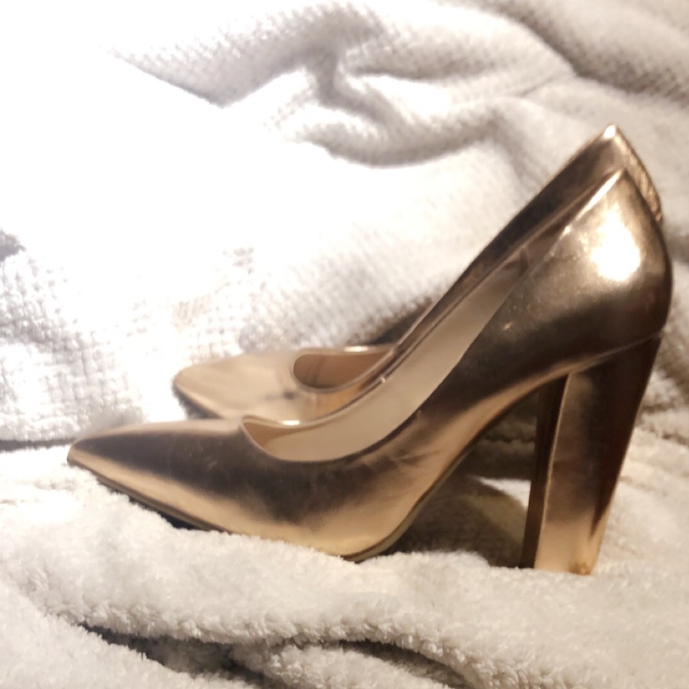 Rose gold block heels